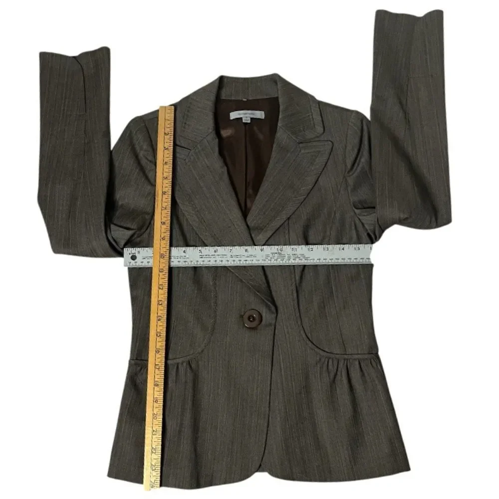 CLASSIQUES ENTIER Pin Striped Blazer Jacket Brown One Button Peplum Lined Size 6